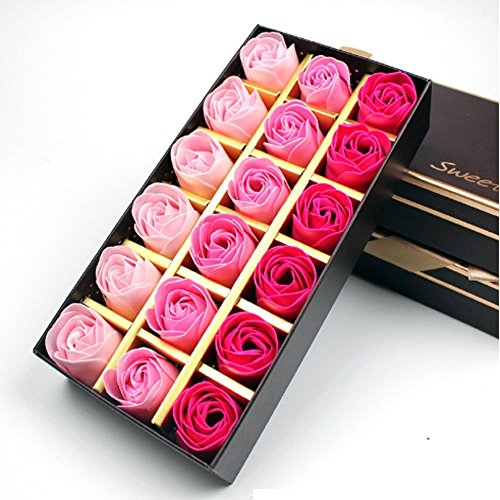 Jzhen Rose Blume Duftseifen in Geschenkbox Hochzeit Rot-18pcs