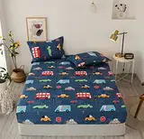 Damier Kinder Spannbettlaken 140x200cm Cartoon Auto Cars Muster Spannbetttuch Weiche Microfaser Kids Jungen Bettlaken geeignet für Matratzen bis 30cm