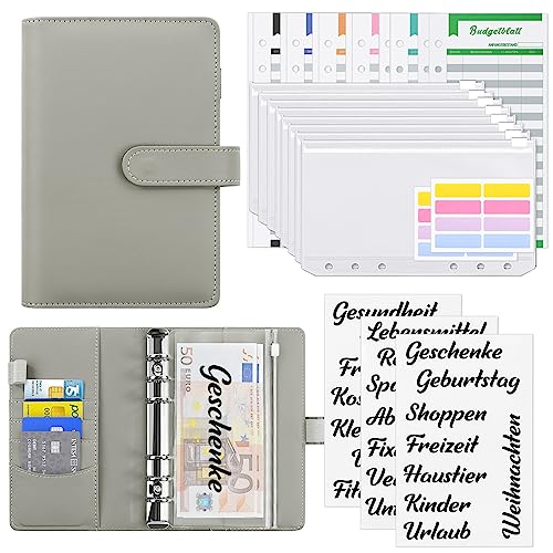 KONVINIT Budget Planner Deutsch,A6 Budget Binder mit Geldumschläge und Budget Blätter,Finanzplaner Umschlagmethode für Sinking Funds Geld Sparen,Bugetplaner Startset,grau