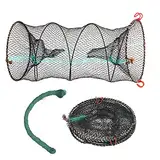 YOLOUP 2pcs Gefaltet Nylon Fischernetz Set Fisch Reuse 30 * 60 cm Köderfischreuse Krabben Falle Fisch Reuse mit Geflochtene Angelschnur Flachwasserfischen Zubehör für Fisch Hummer Krabbe Langusten