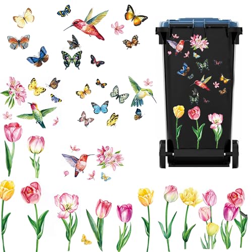 ZAHD 10 Stück Aufkleber für Wand Tür Mülleimer Mülleimer Blumen Eimer Dekorative Mülltonnenaufkleber Mülleimer Aufkleber Dekorative Sticker Mülltonnen Blumen für Behälter für Wand Mülleimer (Bunt)