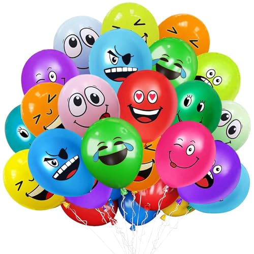 50/100/200 Stück Emotion Serie Latex Luftballons,12 Zoll luftballons smiley, Niedlich Lustig Luftballons, Verschiedene emotion luftballon, für Kinder Geburtstag Deko Jungen Mädchen Baby Shower(50)