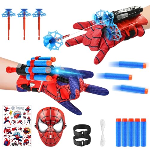 NHYDZSZ 2 Stück Launcher Handschuh, Spiderm Launcher Handschuhe, Spiderm Launcher, Kids Spiderm Hero Handschuhe, Spiderm Web Shooter, Handgelenk Spielzeug Set, Cosplay Glove Launcher