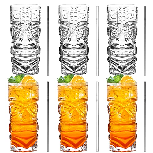 Transparente Tiki-Gläser, Set mit 170-400 ml, moderne Bar-Tiki-Cocktailgläser, perfekt für exotische Cocktails, Mai Tai, hawaiianische Cocktails, tropische Insel, Trinksware-Set