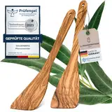 GOLDENBERG® Premium Pfannenwender Olive 2er Set - feinstes italienisches Olivenholz - MADE IN GERMANY - 100% Klimaneutral - Bratenwender Holz - Pfannenwender Holz - Holz Kochbesteck