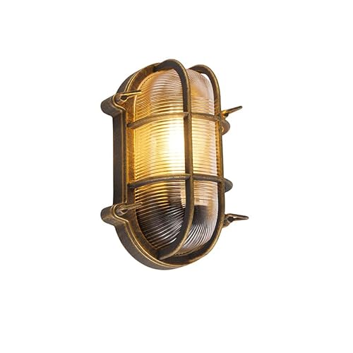 Qazqa - Industrie I Vintage I Außen Wand- und Außen Deckenleuchte I Deckenlampe I Lampe I Leuchte Gold I Messing I Messing oval IP44 - Noutica I Außenbeleuchtung - Aluminium Oval - LED geeignet E27