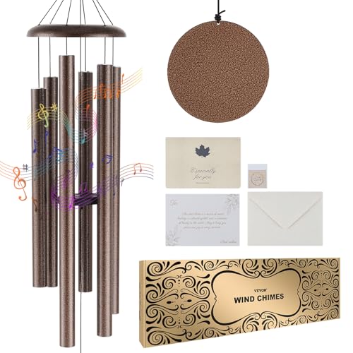 VEVOR Windspiel, 127 cm, Windspiel mit tiefem Ton und 6 Röhren, einzigartiges großes Gedenk-Windspiel zum Jahrestag, tolle Außendekoration für Terrasse, Veranda, Garten und Hinterhof, Kupferader