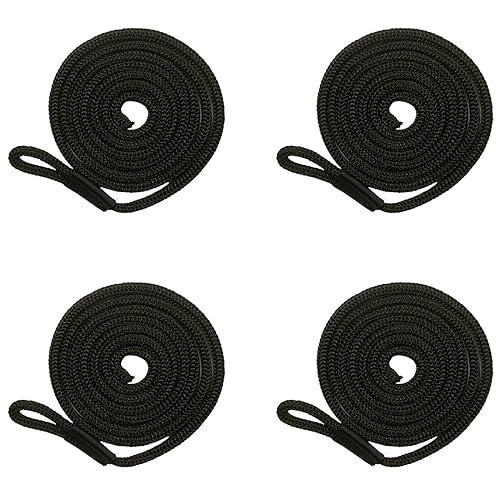 Bungee Dock Line, 4 Stück Festmacher Seil für Boote Dock, Festmacherleine Fenderseil mit Auge, Boot Fenderleine für Wasserfahrzeuge, kleine Boote und Andere Wasseraktivitäten(1.5m*6mm, Schwarz)