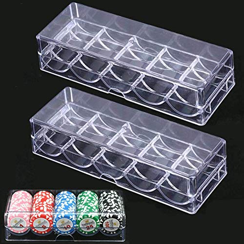 2 PCS Poker Chips Box Acryl PokerChips Tray Box Poker Chips Halter Tray Transparent Chips Aufbewahrungskoffer mit Abdeckung für 100 Stück Chips Aufbewahrung für Party Home Casino Spiel