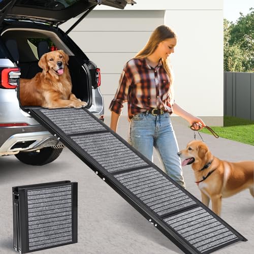 Extra Lang Hunderampe Auto Klappbar, Faltbar Rampe für Große Hunde mit Rutschfester Teppichoberfläche, Tragbare & Klappbare Hundetreppe Auto Einstiegshilfe für Große Hunde (170cm Lang × 43cm Breit)