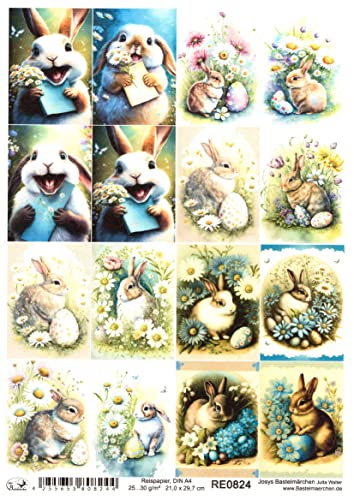 Josys Bastelmärchen Reispapier A4 Strohseide Decoupage kleine Osterhasen Ostern Osterkarte RE0824