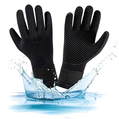 POFET Neoprenhandschuhe,5mm Neopren Handschuhe Herren Damen Wärmender Tauchhandschuhe, Anti-Rutsch Neopren Handschuh für zum Tauchen, Surfen, Kajakfahren