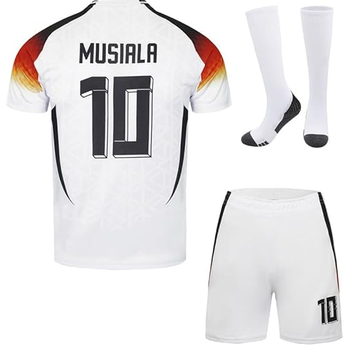 PeaceRok Musiala #10 Heim Kinder Trikot 2024 Fußball Shorts Socken Set Jugendgrößen (Weiß,28)