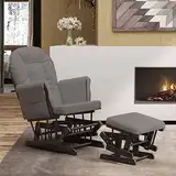 IKAYAA Stillsessel mit Hocker Stillstuhl Schaukelstuhl Wohnzimmer Stillende Sessel Fußhocker Schlafzimmer Schaukelsessel Kinderzimmer Relaxsessel Schaukelstühle mit Armlehnen