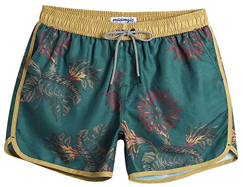 MaaMgic Herren Badeshorts Vintage Retro Boardshorts Schnelltrocknend mit Mesh-Futter und Verstellbarem Tunnelzug MEHRWEG Gelb Dunkelgrün XL