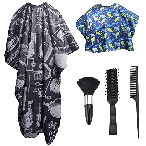 OTTYMO Haarschneideumhang Set 2 Stück Erwachsene Friseurumhang Delphin Muster Kinder Haarschneide Umhang Verstellbar Haar Salon Cape Frisörumhang mit Nackenbürste Nackenpinsel Haarkamm für Barbier