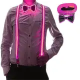 Leuchtende Herren-LED-Hosenträger und Fliege,LED-Leucht-Hosenträger,für Musik Festival,Halloween-Kostümparty,Rave-Party,Weihnachten,Neon-leuchtendes dunkle Party Supplies für Party deko (Rosa)