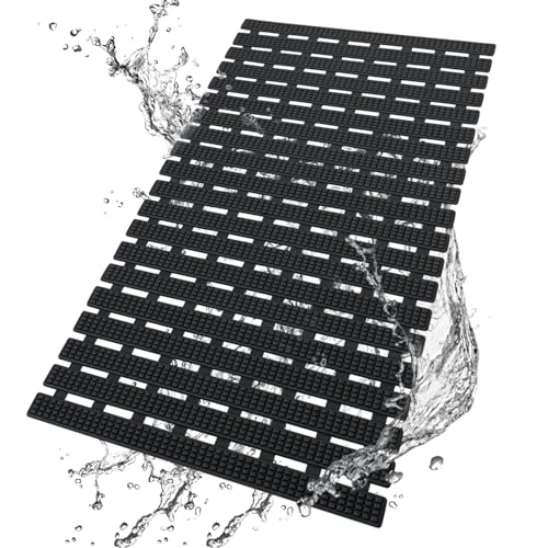 HITSLAM TPE Badewannenmatte und Duschmatte rutschfest, 68 x 38cm Antirutschmatte Badewanne, Badematte rutschfest mit Saugnäpfen, Duschbodenmatte Badezimmerzubehör, Schwarz