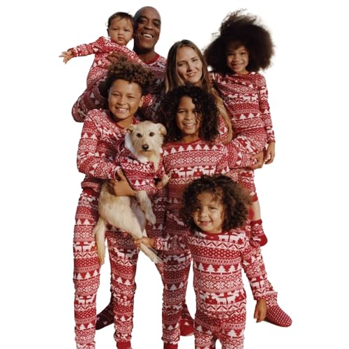 Sleeleece Weihnachten Schlafanzug Familien Pyjama Set,Weihnachtspyjama Familie Set,Christmas Pyjama Set,Matching Pyjamas Couple,Familie Weihnachten Outfit für Damen Herren Kinder Baby 10-11Y A1