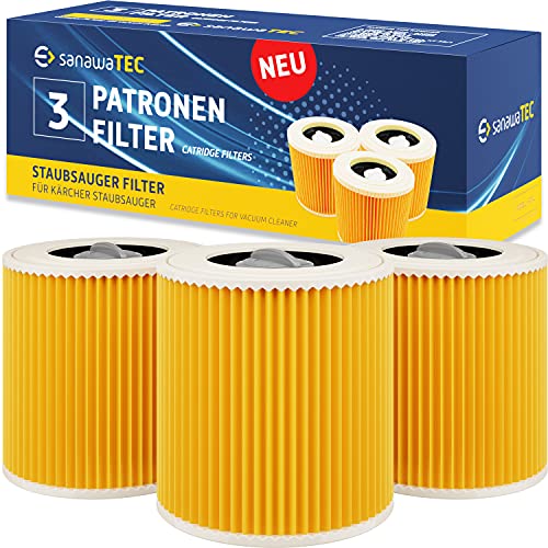 SANAWATEC 3x Filter für Kärcher Staubsauger Ersatz für WD3 Kärcher Filter kompatibel mit Kärcher Premium WD2 WD 3 WD1 MV3 MV2 ersetzt 6.414-552.0, 6.414-772.0, 6.414-547.0 gegen Feinstaub und Gerüche