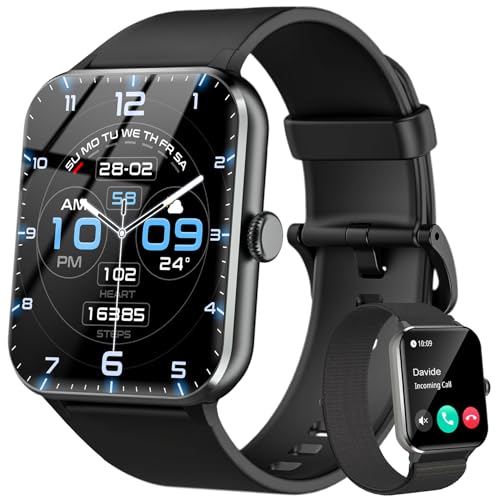Smartwatch Damen Herren mit Künstliche KI/Message Reminder,Sportuhr mit 100+Sportmodi, Fitnessuhr,Herzfrequenz Schlafmonitor, Schrittzähler, Smart Watch für Android iOS(2 Armband)