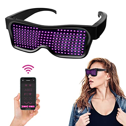 Victop LED Partybrille für Männer Frauen Light Up LED Brille Programmierbar Leuchtbrille Bluetooth Rave Brille Schrift Visor Glasses mit Text Graffiti Animation Rhythmus für Festival Cosplay Bar Club