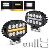 Fxlpower 2 Stück 22W LED Flutlicht Arbeitsscheinwerfer mit Orange Weiß Positionslicht 9-60V Zusatzscheinwerfer, IP67 Offroad led scheinwerfer für Auto, LKW, Traktor, 4x4, ATV, Boot, Motorräder