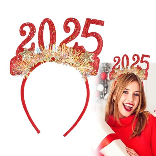 EONFAVE 2025 Weihnachtshaarreifen Erwachsene,Rot Weihnachts Haarreif,Bequem Weihnachts Kopfschmuck Damen,2025 Haar-Accessoire für Mädchen,Weihnachts Party Countdown für Das Neue Jahr Haarschmuck 2025