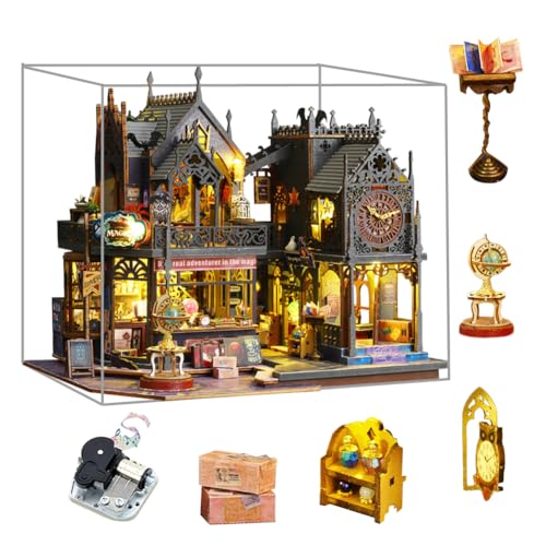 HJBHDOLL Magisches Puppenhaus DIY Miniatur Haus Bausatz,Magisches Schloss Puzzle Spielzeug mit Möbeln Led Lichter, Kreatives Kind Teenager Geburtstagsgeschenk (Plus Staubschutzhülle und Spieluhr)