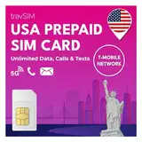 travSIM USA SIM Karte | T-Mobile Netz | Unbegrenzte Daten, Anrufe & Texte in den USA | SIM Karte USA funktioniert auf iOS & Android Geräten | SIM USA 10 Tage