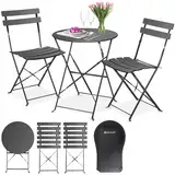 KESSER® Bistroset 3-teilig | Bistrotisch 2 klappbare Stühle Balkonset Balkonmöbel Klapp-Möbel Gartenset Sitzgarnitur Gartengarnitur Gartenmöbel Sitzgruppe Metall | Gartentisch mit Abdeckung Anthrazit