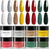 Aokitec Dipping Powder Set, Adventskalender 2024 Frauen, 8 Christmas Colours Dip Acrylpulver Rot Glitzer Grün Nagelpulver Dip Nails System für Weihnachten, Weihnachtskalender 2024