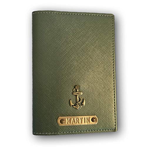 Nessis Manufactur Reisepasshülle personalisiert mit Namensgravur und Symbol, Namen, Reiseetui, Travelwallet, Dokumententasche, Ausweistasche (Schlamm Metallic)