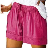 Shorts Damen Sommer, Kurze Damen Hose, Kurzhose Bequeme Lockere Strandshorts Leicht Atmungsaktive Sporthose Täglich Outdoor Kurz Tunnelzug Einfarbig Hotpants