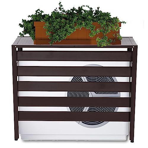 Mendler Alu Verkleidung für Klimaanlage/Wärmepumpe HWC-K59, Abdeckung Schutzgitter Pflanzenregal, Metall 73x90x38cm - braun