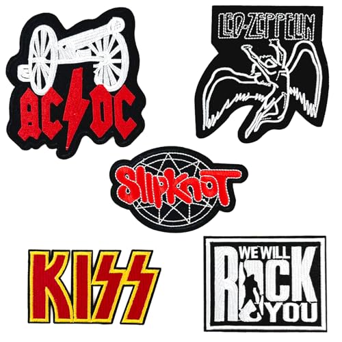 5 Stück Hard Rock Band Patches, Heavy Metal Patch zum aufnähen/aufbügeln für Jacken T-Shirt Jeans