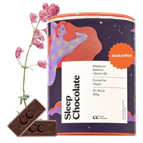 Sleep Chocolate mit Melatonin + Baldrian für verkürzte Einschlafzeit - Zuckerfrei - Wirksamere Alternative zu Melatonin Sprays/Gummies 0,5 mg - Hochdosiert - Vegan - Made in Germany - Clever Chocolate