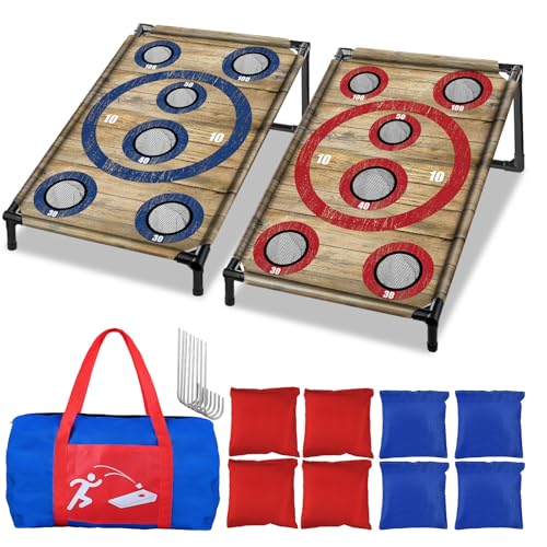 NZQXJXZ Cornhole Spiel Outdoor, Tragbar Cornhole Toss Set mit 8 Cornhole Säckchen und Tragetasche, Ideal für Kinder, Erwachsene, Familie, Garten, Rasen, Strand, Camping, 3 x 2 Ft