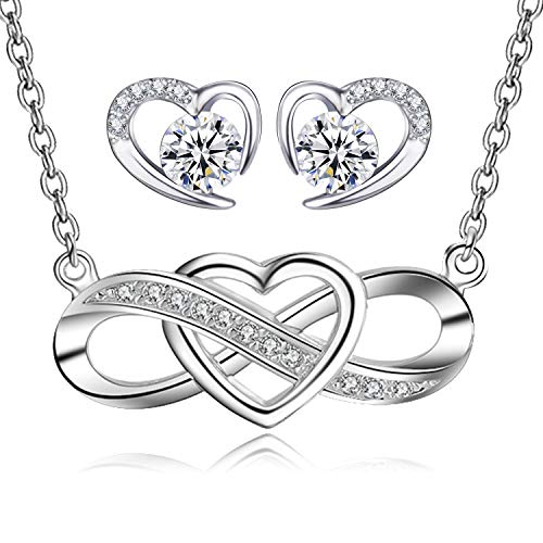 LYL.Adorer Schmuckset Silber 925 Damen,Halskette Unendlichkeit,Herz Ohrringe,Geschenke für Frauen