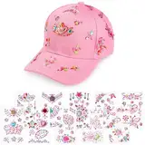 Aomig DIY Baseballkappe, Verstellbar Baseballkappe Bastelset Kinder Mädchen mit 10 Pcs Glitzersteine Selbstklebend, Baseball Cap Sonnenhut Geschenke für Mädchen 4 5 6 7 8 9 10 11 Jahre（Rosa）