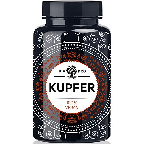 DiaPro® Kupfer 365 Hochdosierte Kupfer-Tabletten mit 2 mg Kupfer pro Tablette aus Kupfer-Gluconat 365 Stück Jahresvorrat 100% Vegan Laborgeprüft