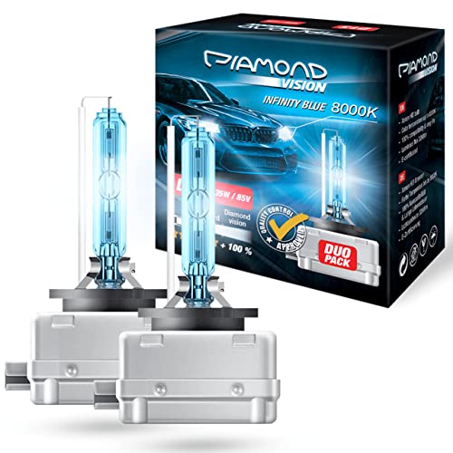 Diamond Vision 2X D1S 85V 35W | Xenon Look | Zugelassen & eintragungsfrei | Halogen KFZ Autolampen | 8000k Super Ultra White | HID Bi | Nightbreaker | E-Prüfzeichen | PK32d-2