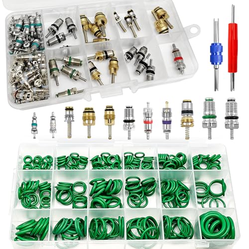 102 Stück Klimaanlagen-Ventilkern + 270 Stück Auto-Klimaanlagen-AC-O-Ring-Set, Ventilkerne, Zubehör, A/C R12 R134a Zubehör, Reifenventilkerne, Reparaturwerkzeug-Sortiment-Set