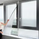 FENGSHOUU Winter-Fenster-Isolierset,Wind- und wasserdichtes Fenster-Isolierfolien,Kälteschutz Wärmeisolierende Kunststoff-fensterabdeckung,Mit Reißverschluss,Breite x Höhe (70cm x 100cm)