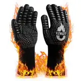 Grillhandschuhe, Grillhandschuhe Hitzebeständig bis 800°C, Feuerfeste Handschuhe, Ofenhandschuhe, Topfhandschuhe, mit Anti-Rutsch Silikon, Waschbare, 34cm, für Küche Grill BBQ Backen (L/XL Schwarz)