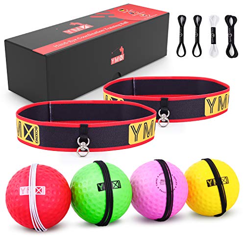 YMX BOXING Reflexball - 4 Bälle + 2 Stirnbänder, ideal für das Training von Reflex, Reaktion und Auge-Hand-Koordination