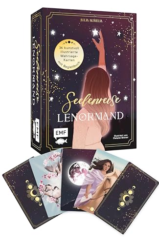 Lenormand-Kartenset: Seelenreise Lenormand: 36 kunstvoll illustrierte Wahrsage-Karten mit Goldrand und Begleitbuch | Edle Box mit Magnetverschluss