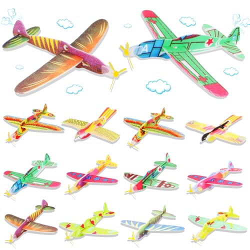 Schaumstoff-Flugzeuge für Kinder (12er Pack), Styroporflieger - 6 Flugzeugmodelle, Geburtstagsparty Bevorzugung Flugzeug Spielzeug Kits und Preis Belohnung Spielzeug für Jungen Mädchen (12er Pack)