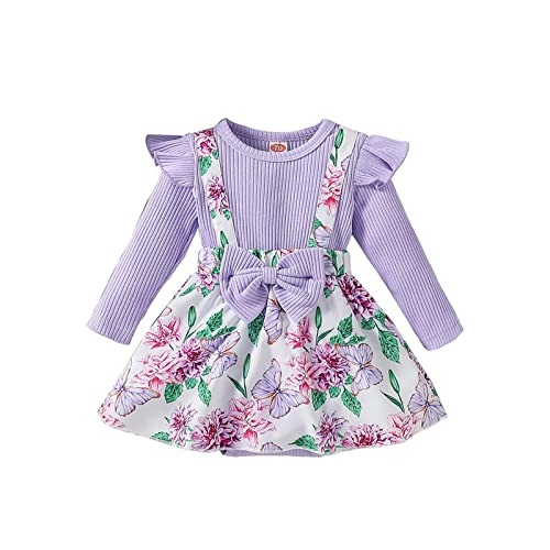 Haokaini Baby Mädchen Kleidung Neugeborene Strampler Kleid Lange Rüschen Ärmel Outfits Floral Strapse Rock Overall Kleinkind Jumpsuit Set