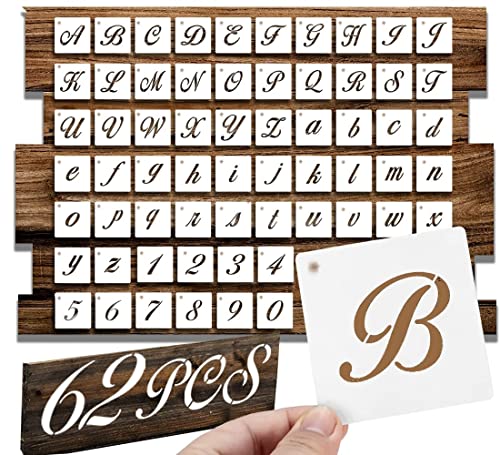 FAMIDIQGO 62 Stück Buchstabenschablonen Zahlenschablonen 3inch Alphabet Schablonen Bauernhaus Stil Schrift für Handwerk DIY Malen auf Holz Leinwand Fenster